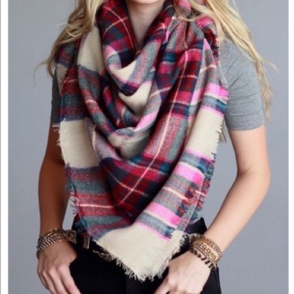 Accessories - Fuchsia Plaid Oversized Blanket Scarf/Wrap/Shawl